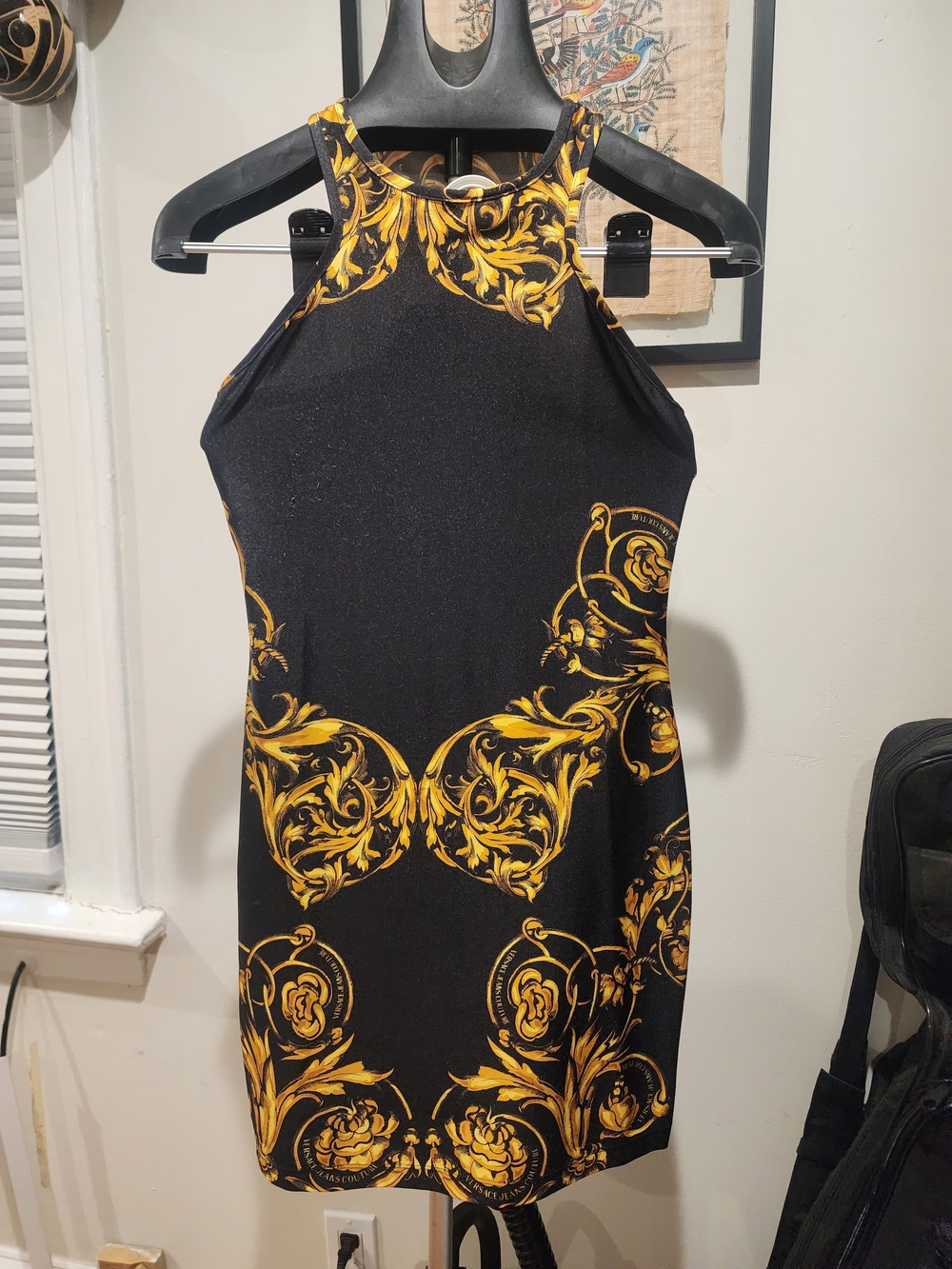 Versace Jeans Couture Collection Black and Gold Halter Mini Dress